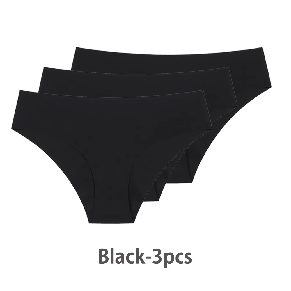 Lot de 3 Culottes Sans Coutures pour Femme – Respirantes, Taille Basse, Sexy, en Soie Unie – Lingeri
