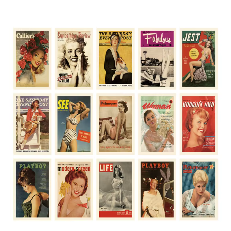 Cartes postales Vintage 15 feuilles, cartes de vœux à la mode, couverture de Magazine, carte de Mess