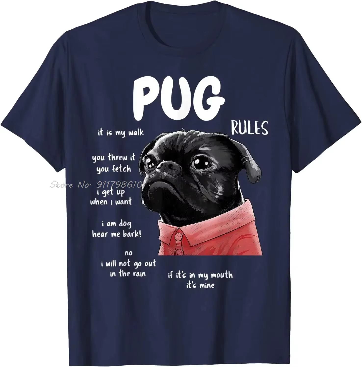 Mignon Kawaii drôle noir carlin chien règles cadeaux surdimensionné T-shirt enfants coton T-shirt qu