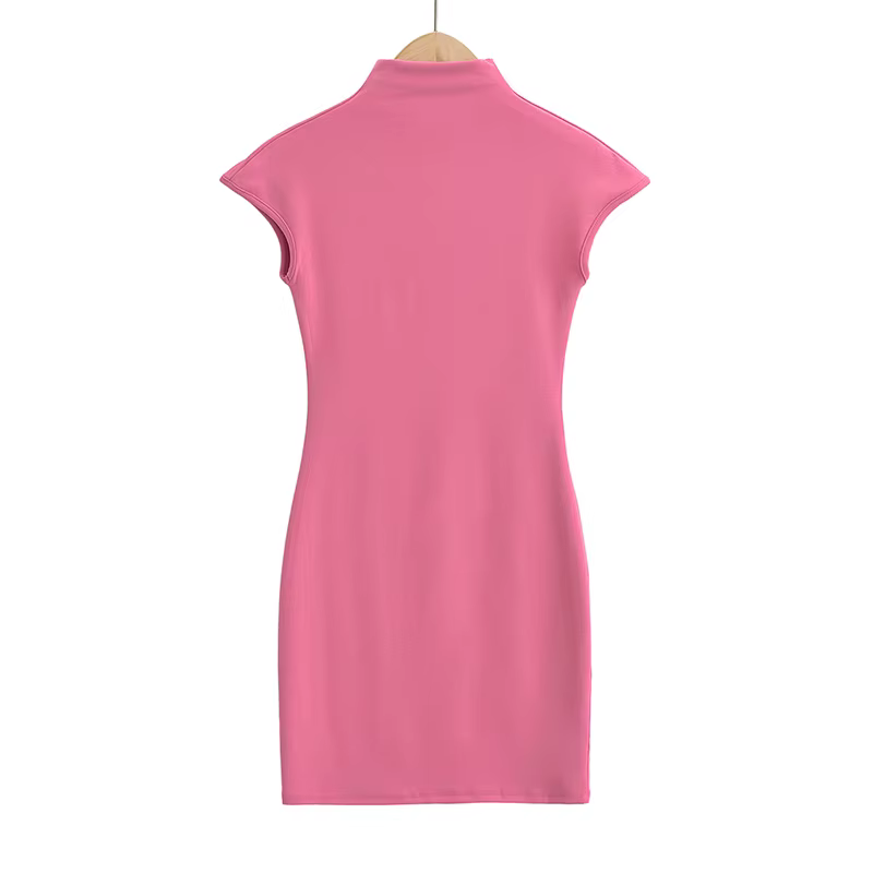 Mini-robes tricotées pour femmes, vêtements vintage sexy, robes noires, manches courtes, col roulé,