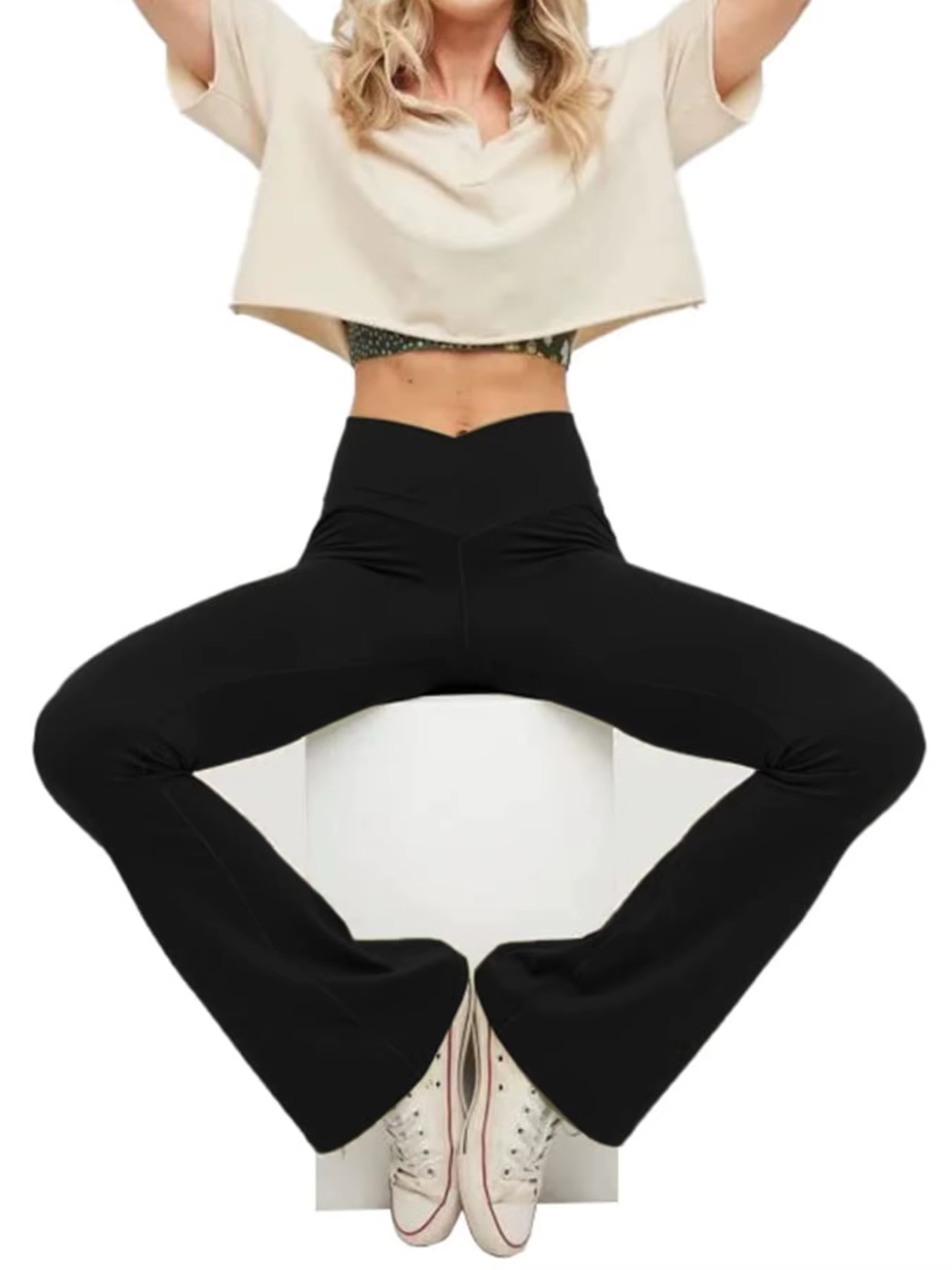 Leggings évasés croisés pour femmes, pantalons de Yoga, contrôle du ventre, taille haute, jambes lar