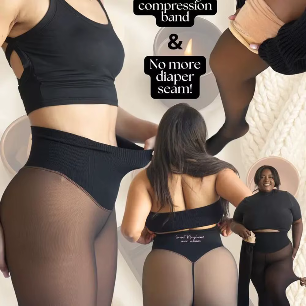 Leggings doublés en polaire magique pour femme – Collants façonnants à une couture avec bande de com