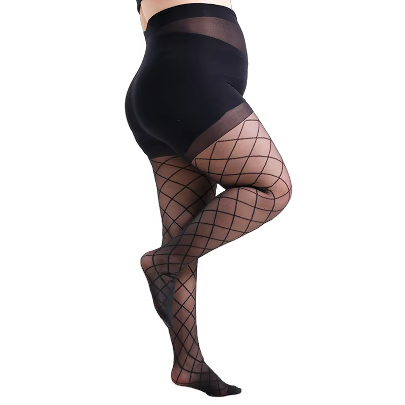 Mode femmes grande taille 4XL 20 Denier diamant Jacquard collants transparents taille haute nylons c