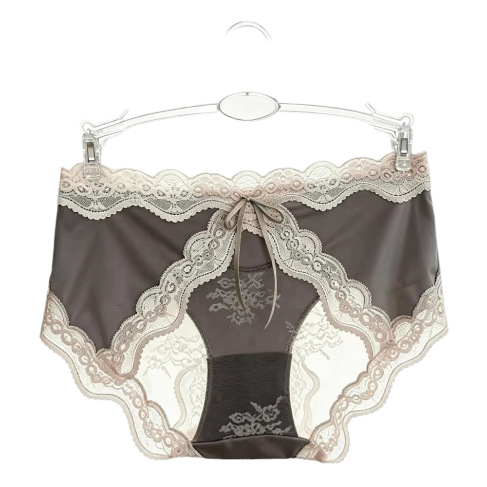 Culottes mi-hautes en dentelle et satin, transparentes, invisibles, avec patchwork en maille et nœud