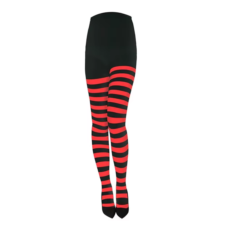 Collants rayés rouge noir pour femmes, collants pleine longueur, bas hauts pour fête de noël, maquil