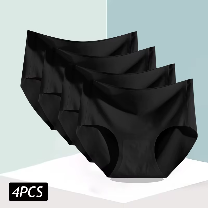 4 pièces/ensemble femmes glace soie sans couture culottes Ultra mince slips sous-vêtements respirant