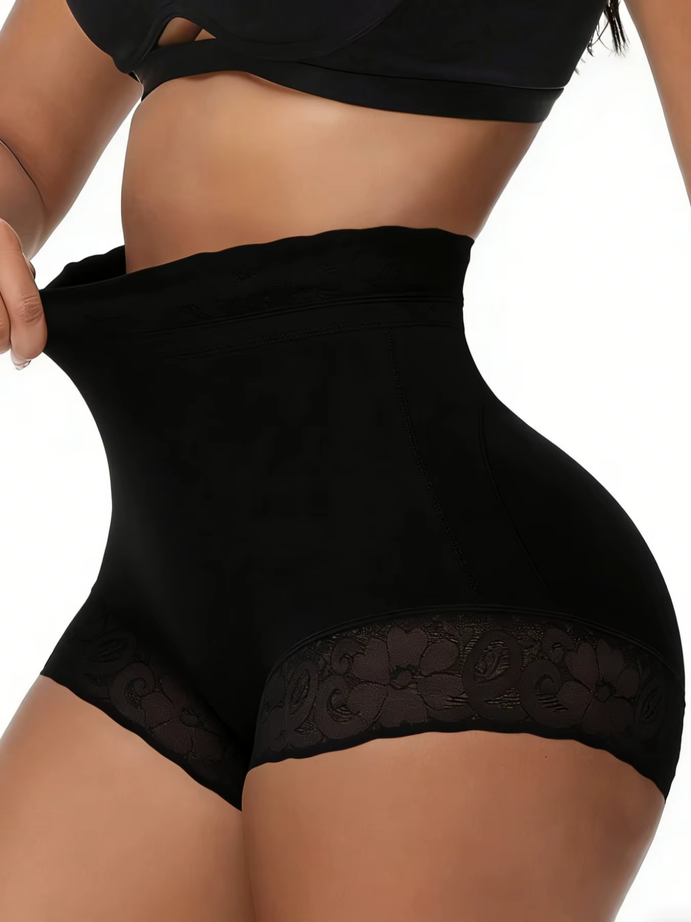 Culotte gainante sculptante pour femme avec contrôle du ventre, en dentelle