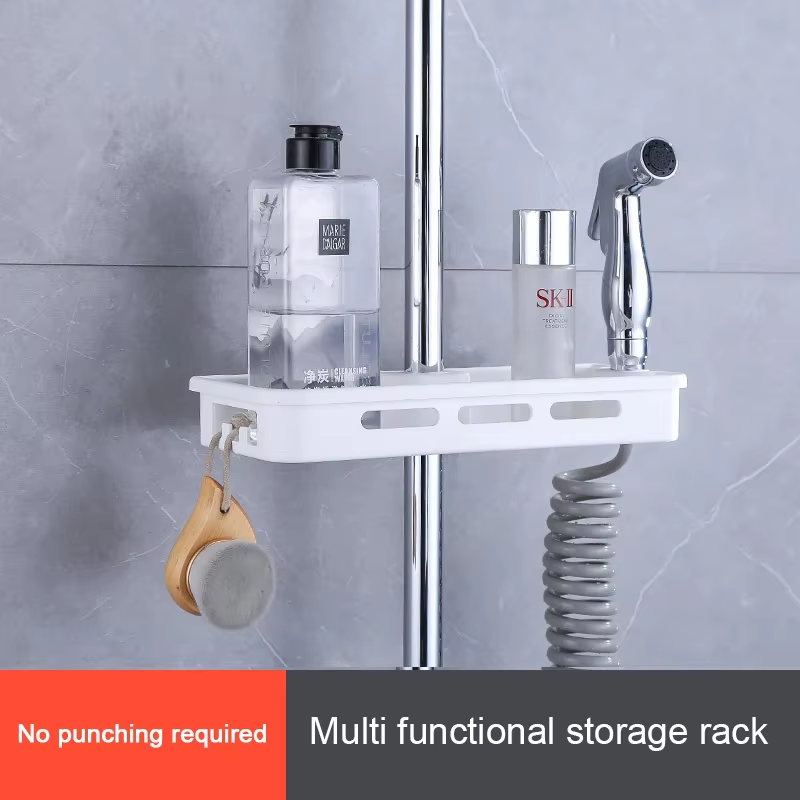 Étagère de rangement de salle de bain simple, sans perçage, carrée, pour barre de douche, plateau de