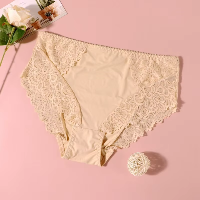 BEAUWEAR-Culotte en dentelle unie pour femme, sous-vêtement respirant, grande taille, 0XL, 1XL, 2XL,