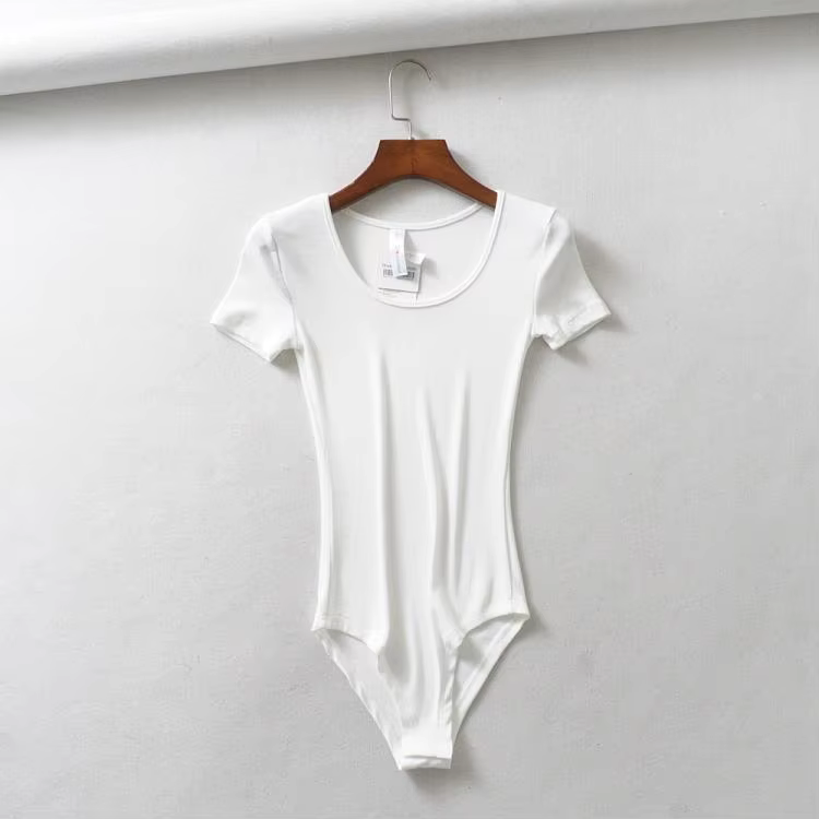 Hauts de combinaison moulante à manches courtes pour femme, col rond, coupe ajustée, style streetwea