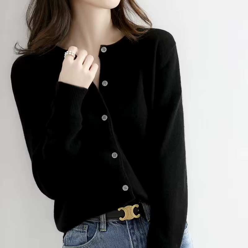 Cardigan amincissant à col rond pour femmes, pull ample, tricoté, haut polyvalent de couleur unie, p