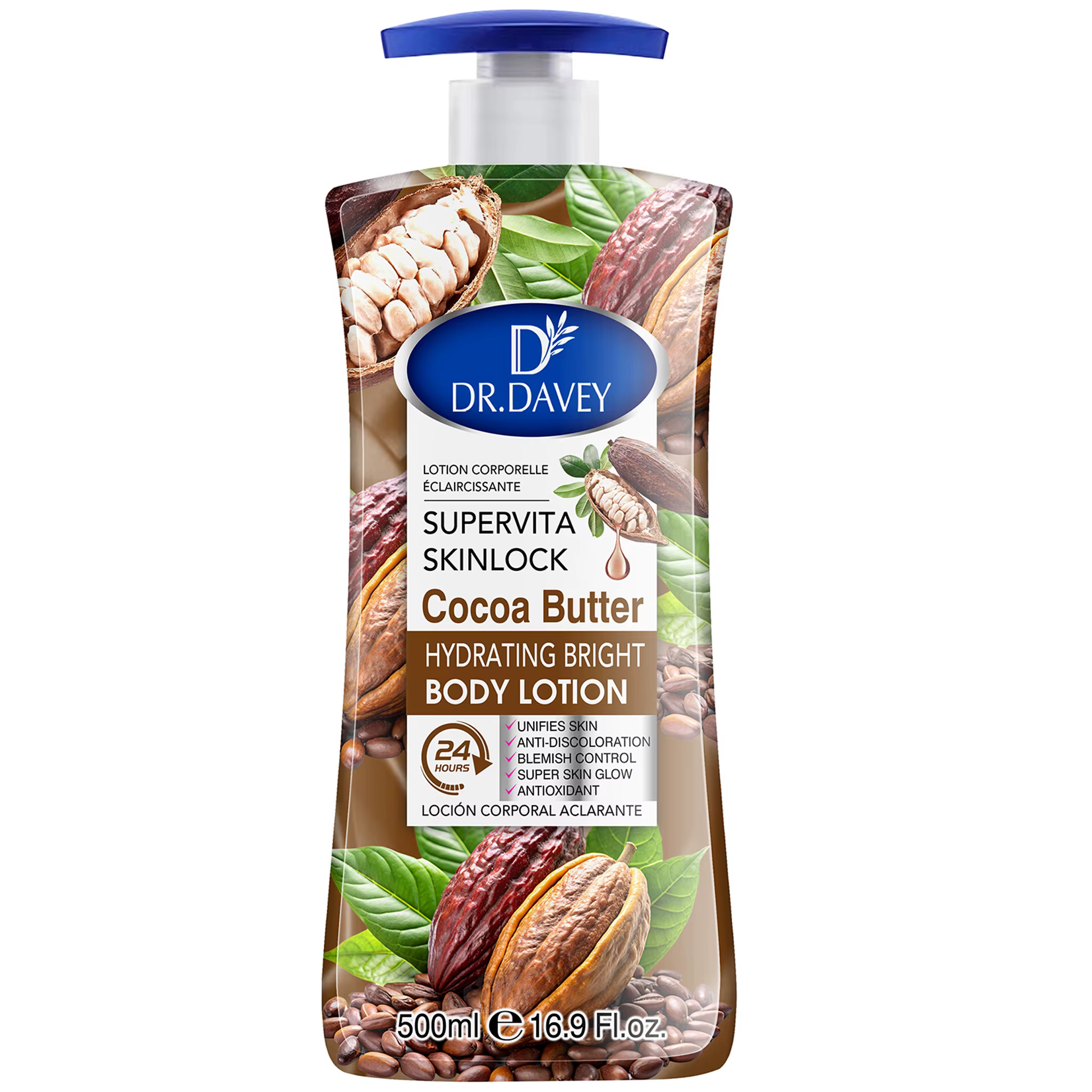 Lotion corporelle au beurre de cacao DR.DAVEY 500ML, grande capacité, hydratante, rafraîchissante, n