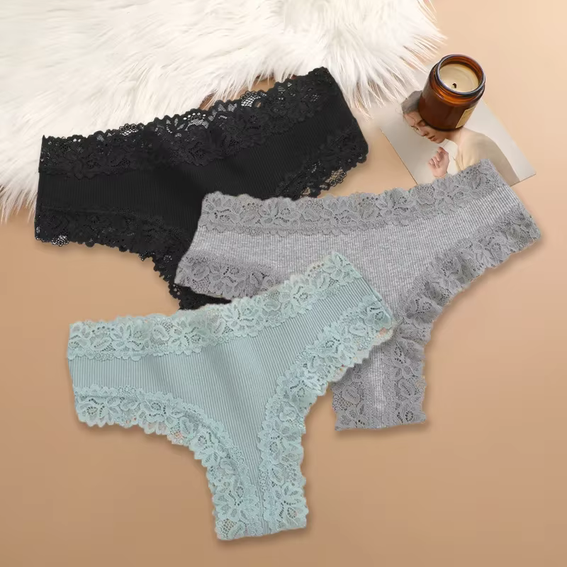 3 pièces/ensemble femmes coton dentelle culottes florale sous-vêtements intimes à la mode Patchwork