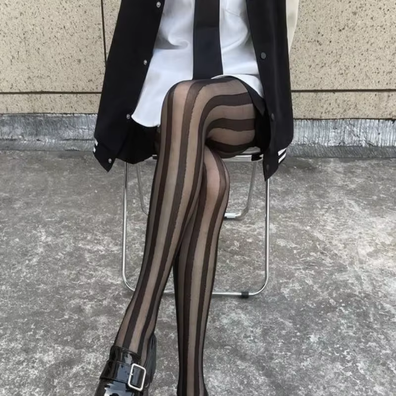 Cuisse rayée bas hauts collants Lingerie bonneterie Ultra-mince collants en Nylon collants femmes co