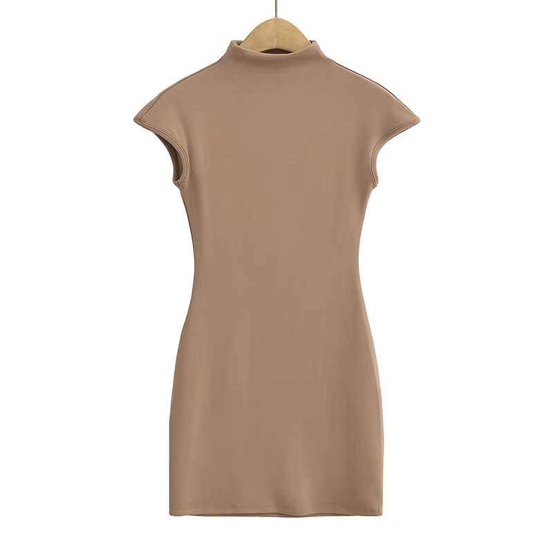 Mini-robes tricotées pour femmes, vêtements vintage sexy, robes noires, manches courtes, col roulé,