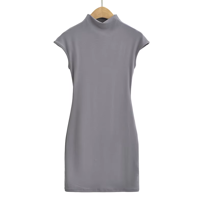 Mini-robes tricotées pour femmes, vêtements vintage sexy, robes noires, manches courtes, col roulé,