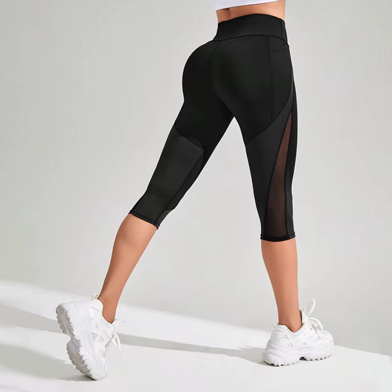 TUNIControl-Pantalon de yoga taille haute en maille pour femme, capri d'entraînement avec poches