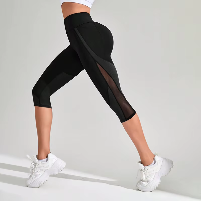 TUNIControl-Pantalon de yoga taille haute en maille pour femme, capri d'entraînement avec poches