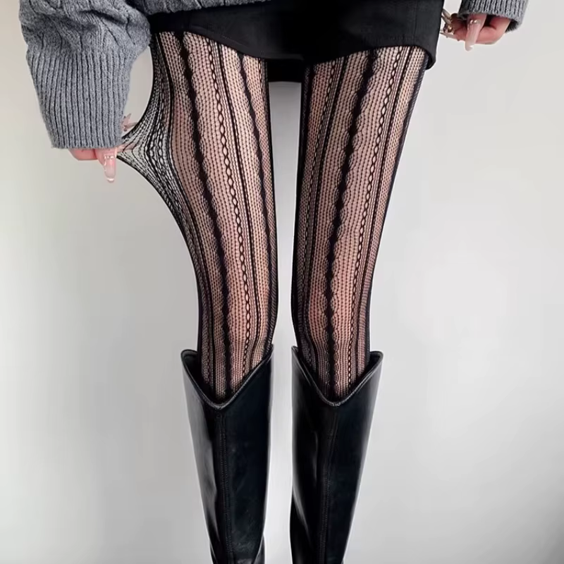 Nouvelles collants résille longs pour femme, style uniforme JK, fins d'été, ajourés à rayures vertic