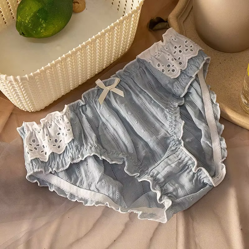 Culotte sans Couture en Pur Coton pour Femme, Sous-Vêtement Sexy à Bord en Dentelle, Slip Jaune avec