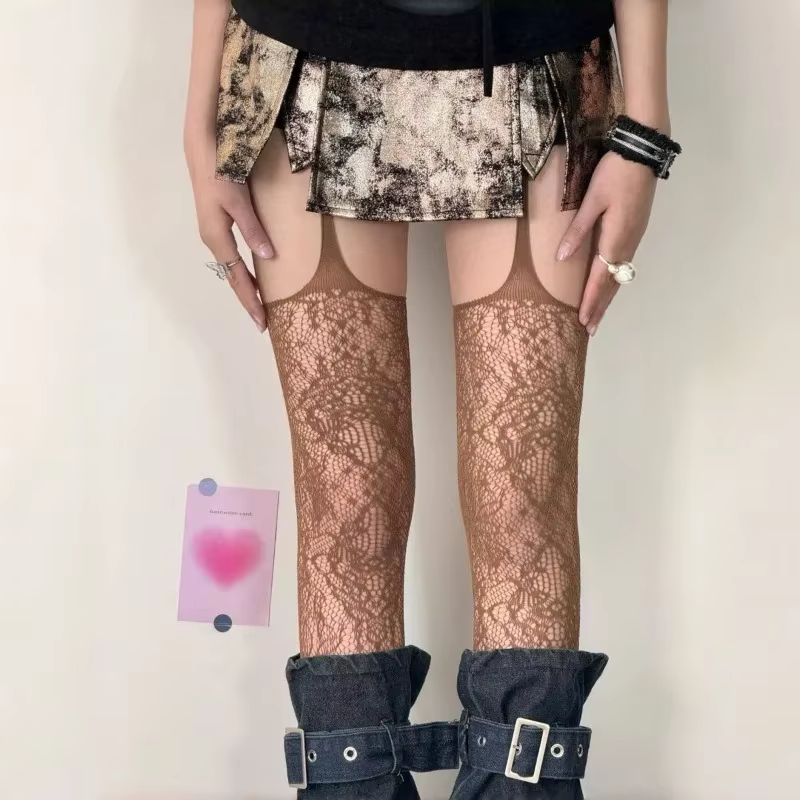 Collants violets en résille pour femmes, nouvelle couleur, bas en maille florale avec jarretelles aj