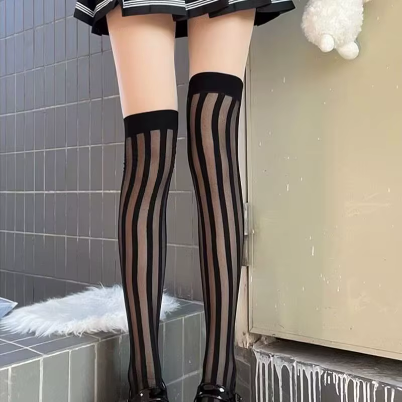 Collants rayés Vintage pour femmes, collants noirs à larges rayures verticales, rétro classiques, bo