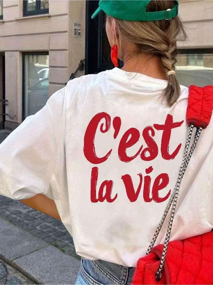 T-shirt imprimé « C'est La Vie » pour femme, style Harajuku, décontracté, à manches courtes, coupe a
