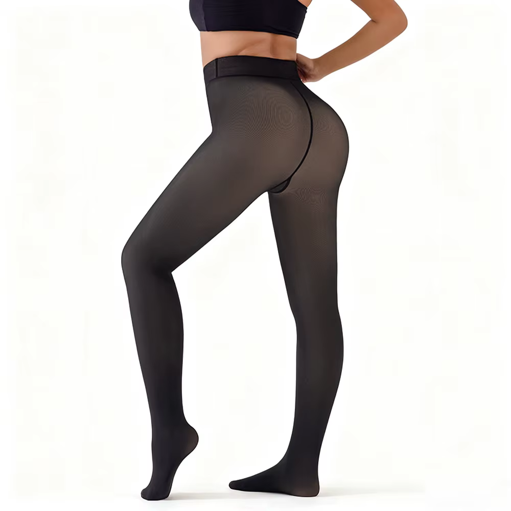 Collants noirs doublés en polaire pour femmes, faux collants transparents translucides chauds d'hive