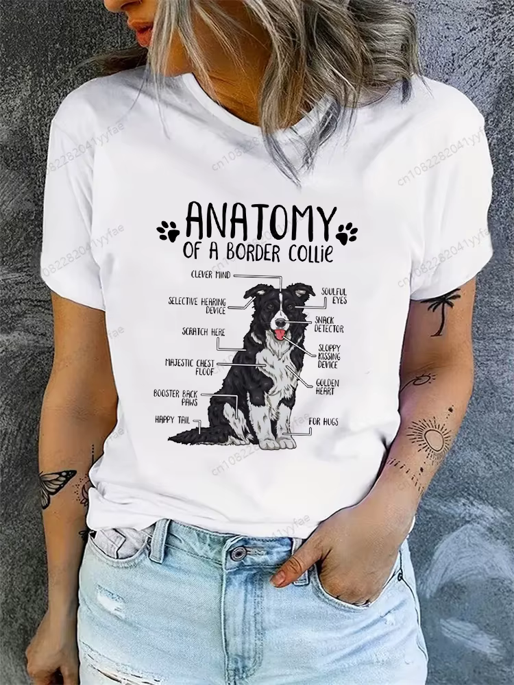 Border Collie T-shirt pour femmes à manches courtes décontracté dames hauts Anime dessin animé T-shi