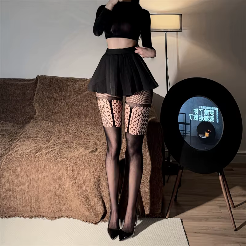 Collants sexy pour femmes, résille noire à trois barres, collants tendance pour filles, leggings hip