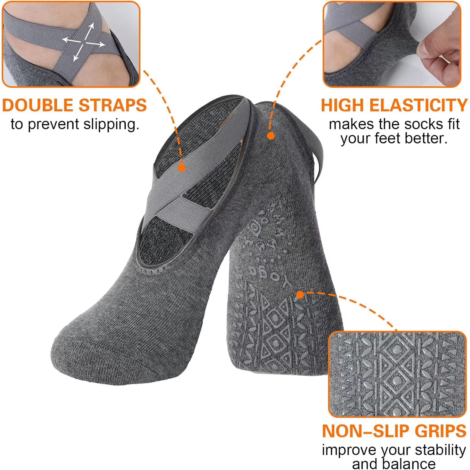 Chaussettes de Yoga Antidérapantes avec Bretelles pour Femme, Accessoire de brevde Ballet, Pilates,