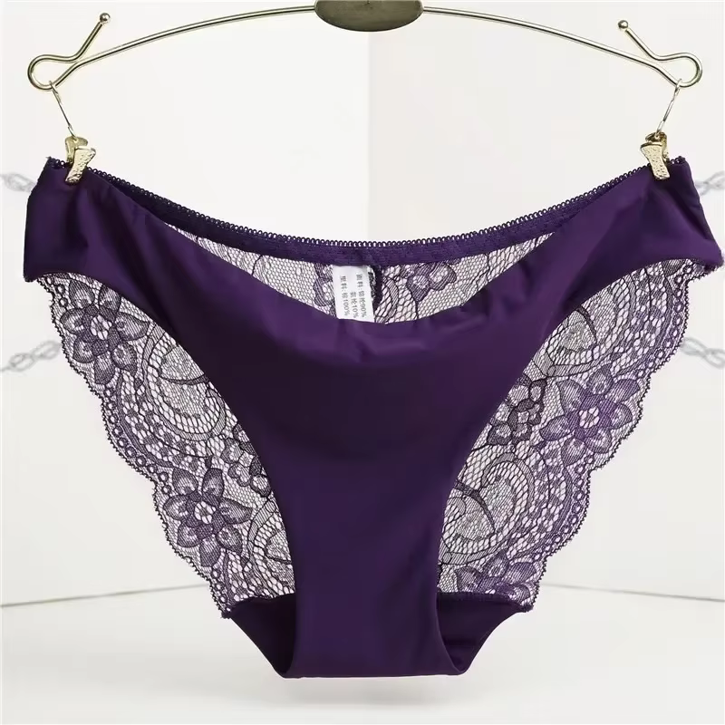 Sous-vêtements invisibles pour femmes, entrejambe en Spandex, intime, Sexy, dentelle, culotte floral