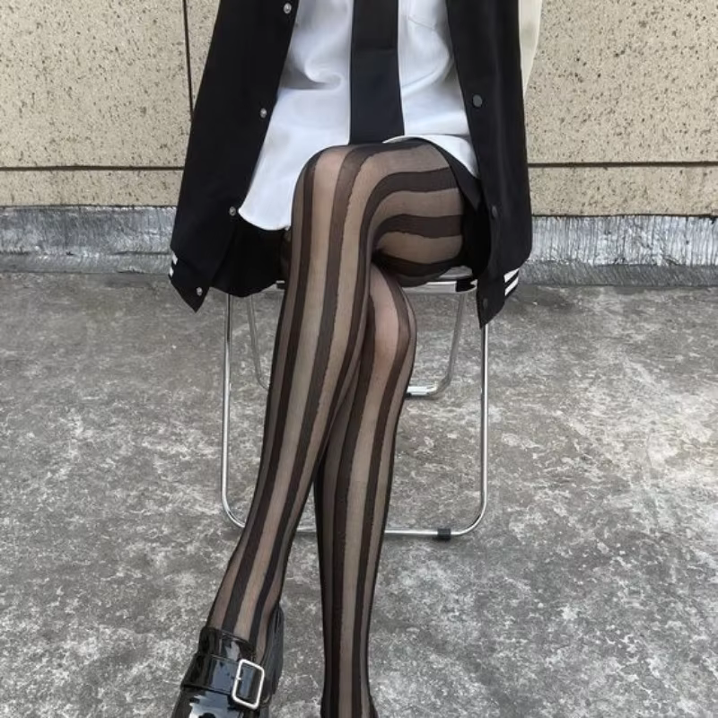 Cuisse rayée bas hauts collants Lingerie bonneterie Ultra-mince collants en Nylon collants femmes co
