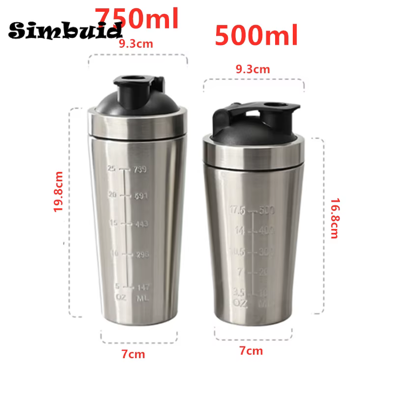 Bouteille Shaker de poudre de protéines en acier inoxydable, 1 pièce, avec échelle à bille, anti-fui