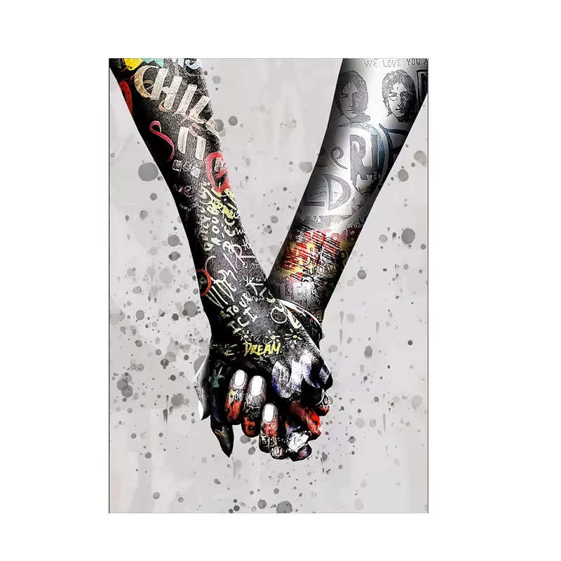 Affiche de toile de graffiti de couples d'amour tenant les mains, impressions d'art de mur de toile