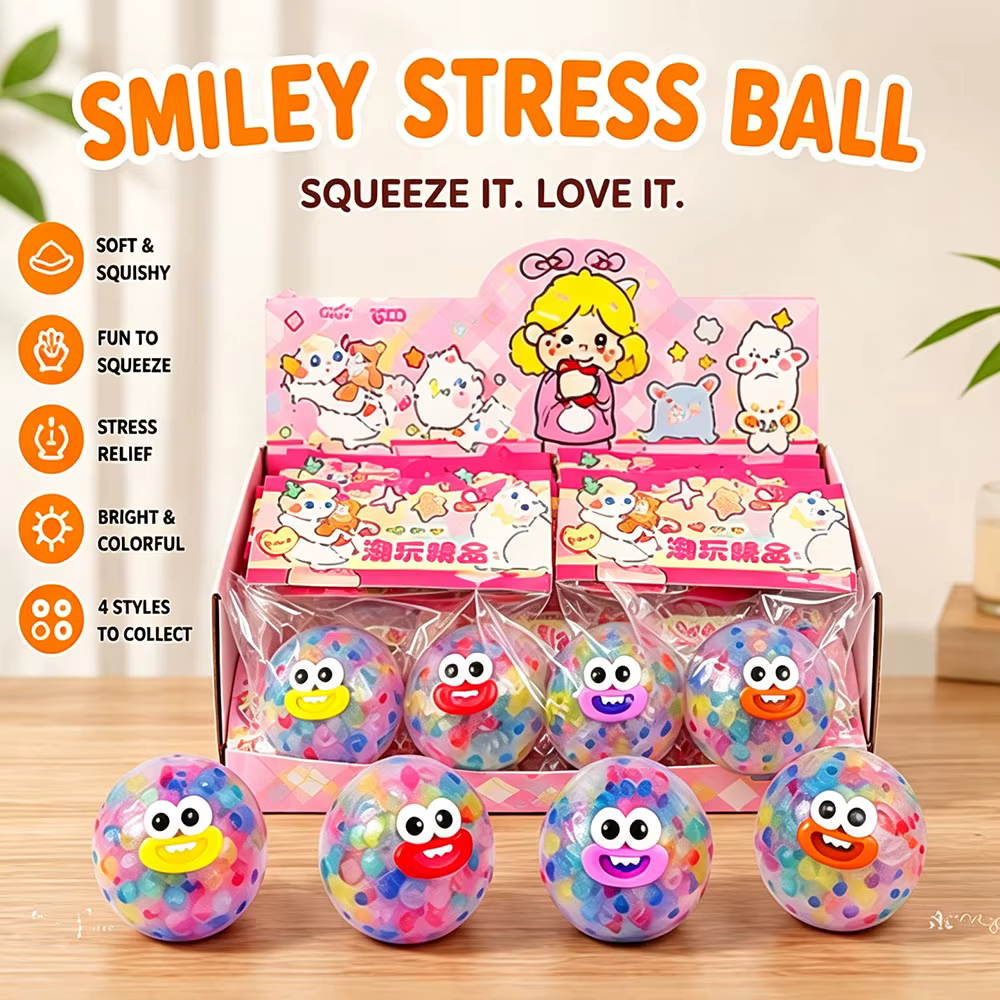 Squishy Kawaii Planète Galaxie Emoji, Rempli de Billes Éclatantes, Doux à Presser, Anti-Stress, Déco
