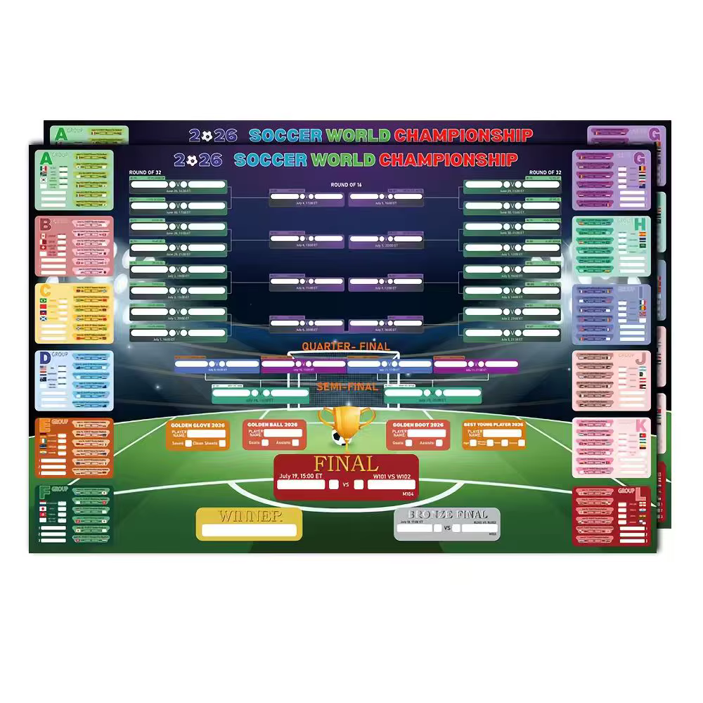 Affiche du calendrier des événements 2D, 2026, conçue pour les passionnés de football. Cette affiche