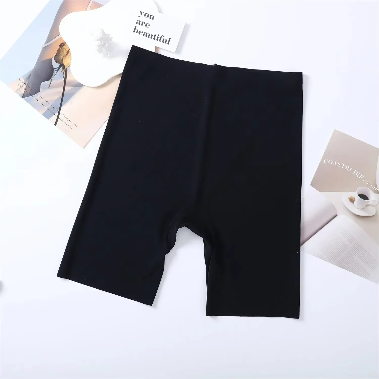 Shorty taille haute sans couture pour femme, effet ventre plat et rehaussement des fesses, en soie g