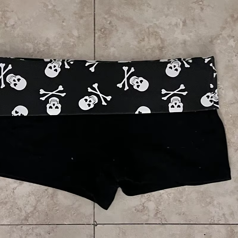 Short taille basse imprimé tête de mort, vêtement décontracté, sexy, slim, polyvalent, couleur unie,