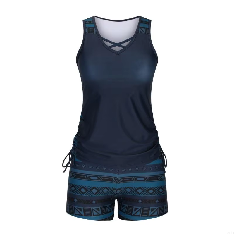 Ensemble deux pièces Tankini pour femmes, col en V, détail sur le devant, haut avec bas Boyshort, vê