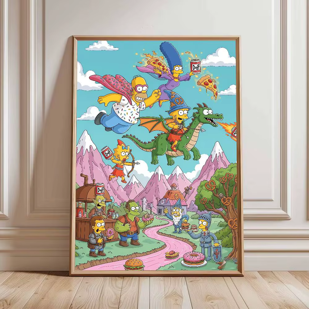 Affiche d'anime vintage The Simpsons, décoration murale pour bureau, salon, décoration unique pour l