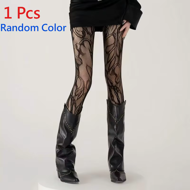 1/2 Pcs Collants en dentelle française ajourée à motif floral, style filet de pêche, ultra-fins, res