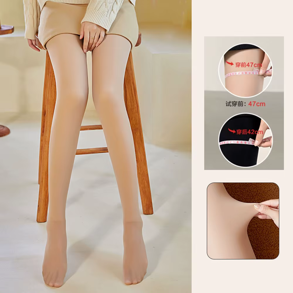Collants épais doublés de polaire pour femmes, 330G, Beige clair, tissu chaud doublé, thermiques, ex