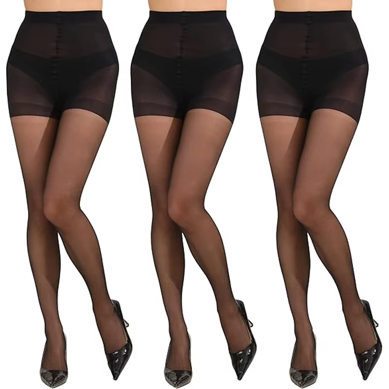 3 paires de collants 20D pour femmes avec haut de contrôle et orteils renforcés