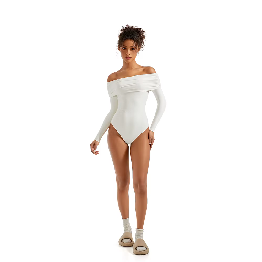 Body chemisier basique à manches longues pour femme, coupe ajustée, épaules dénudées, style streetwe