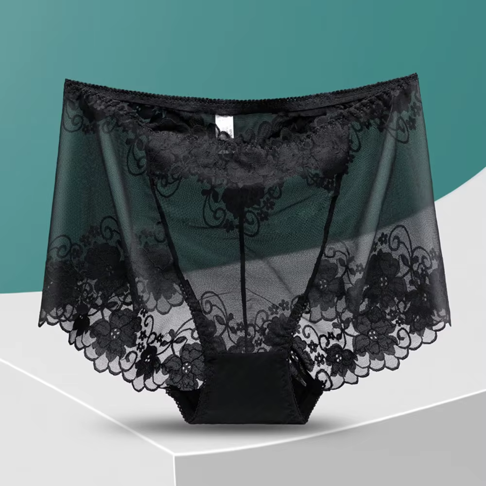 Grande taille taille haute culottes femmes sous-vêtements Sexy dentelle slips transparents grande cu