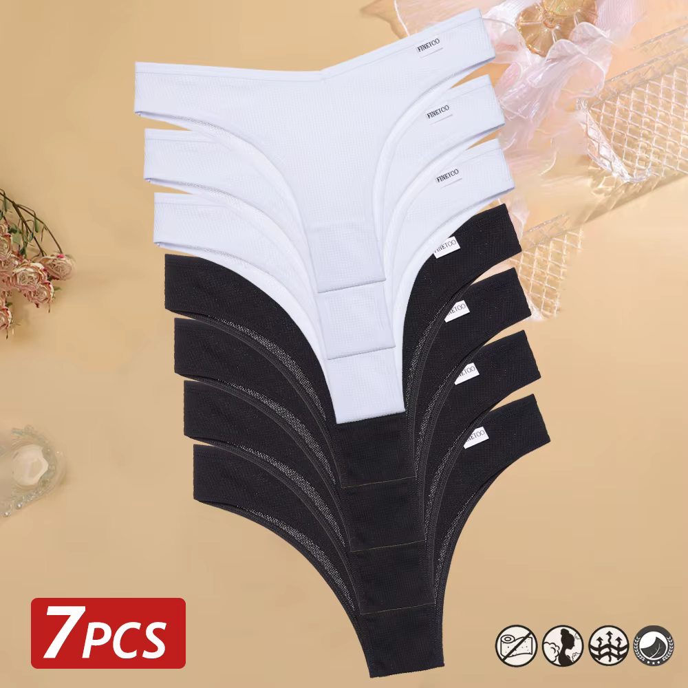 7 pièces/ensemble femmes gaufré coton culottes Sexy taille V culotte brésilienne femme respirant sou