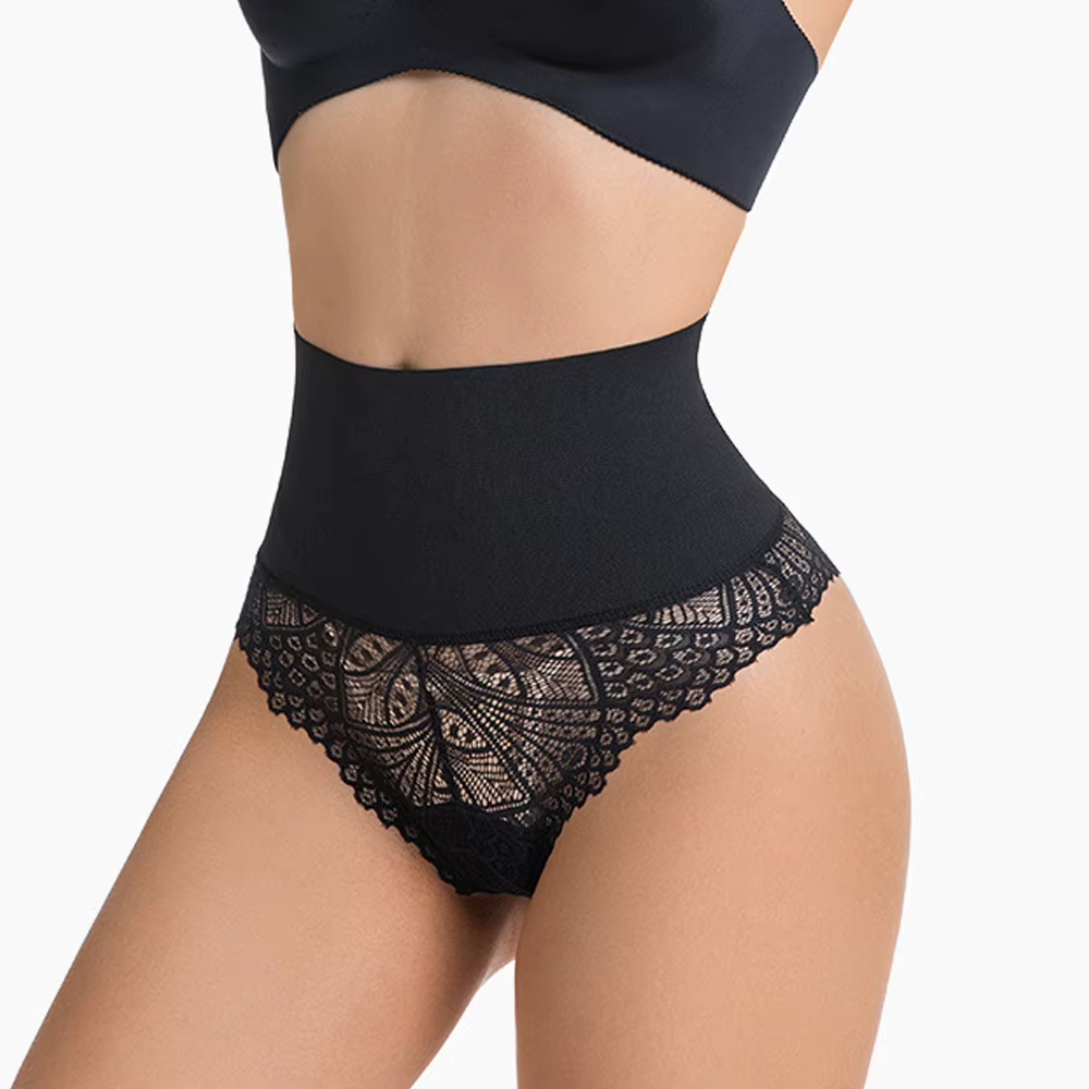Culotte gainante string pour femme, contrôle du ventre, sans couture, en dentelle, taille haute, sou