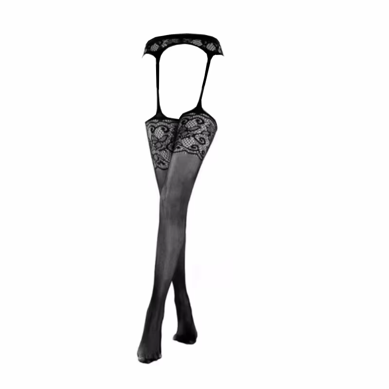 SIMPLEJWEL – collants Sexy sans entrejambe, bas résille en soie noire, taille haute, robe Sexy