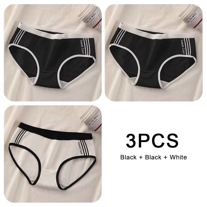 Lot de 3 culottes en coton sans couture pour femme, sous-vêtements sexy taille moyenne, confortables